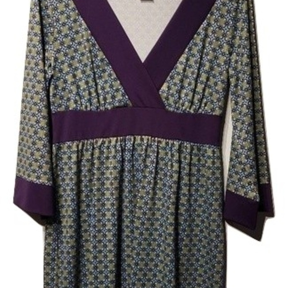 Avon V-neck Dress Purple Trim Body Multi-colored - Picture 2 of 7